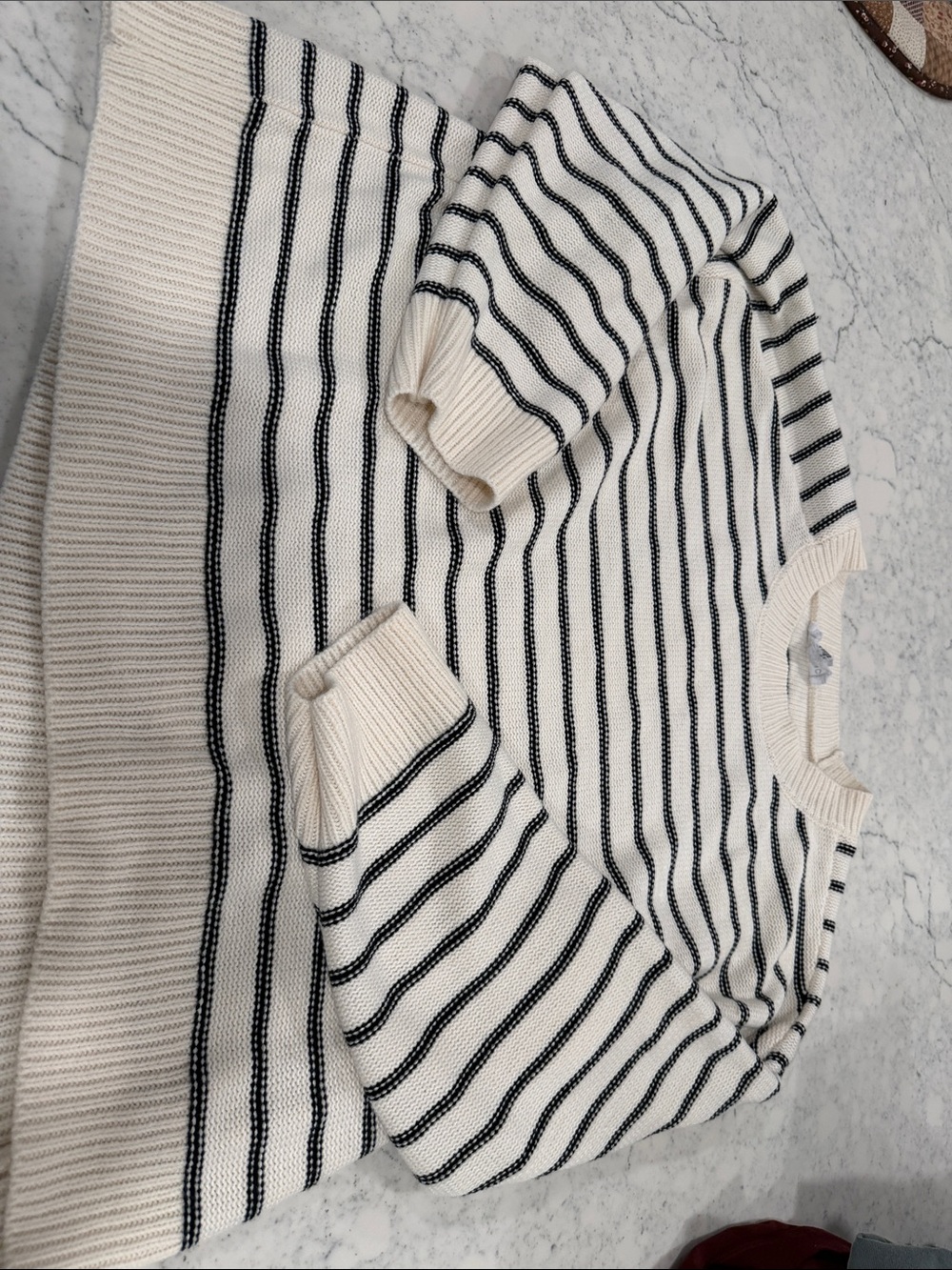 For The Republic Cream and Black Striped Crewneck Sweater